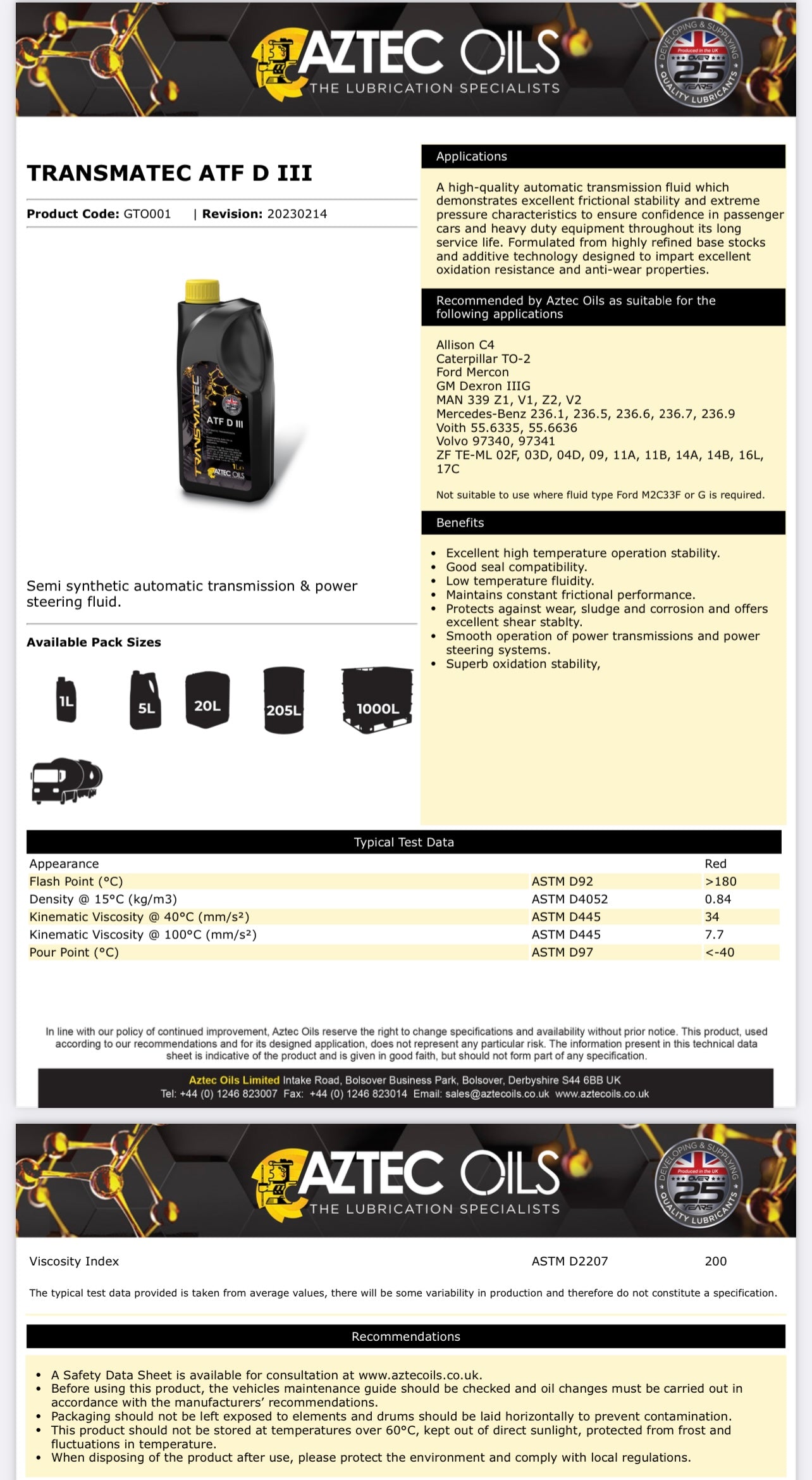 AZTEC TRANSMATEC ATF D III 20L