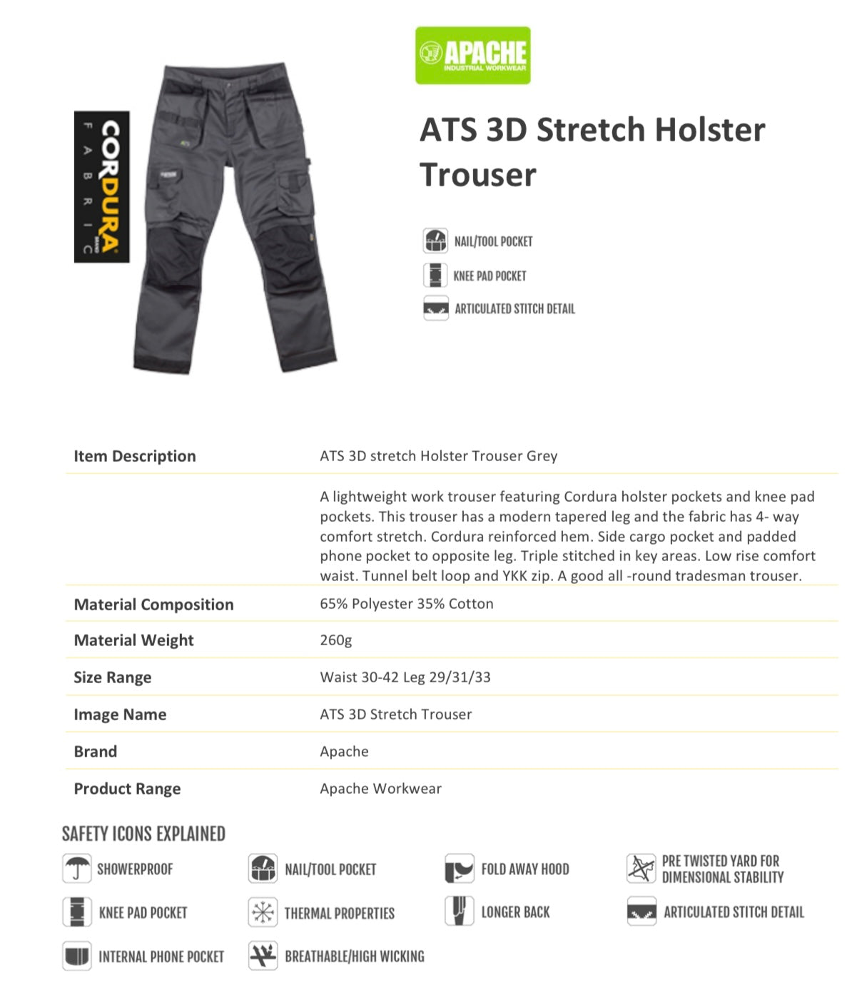 APACHE 'ATS 3D' STRETCH TROUSERS