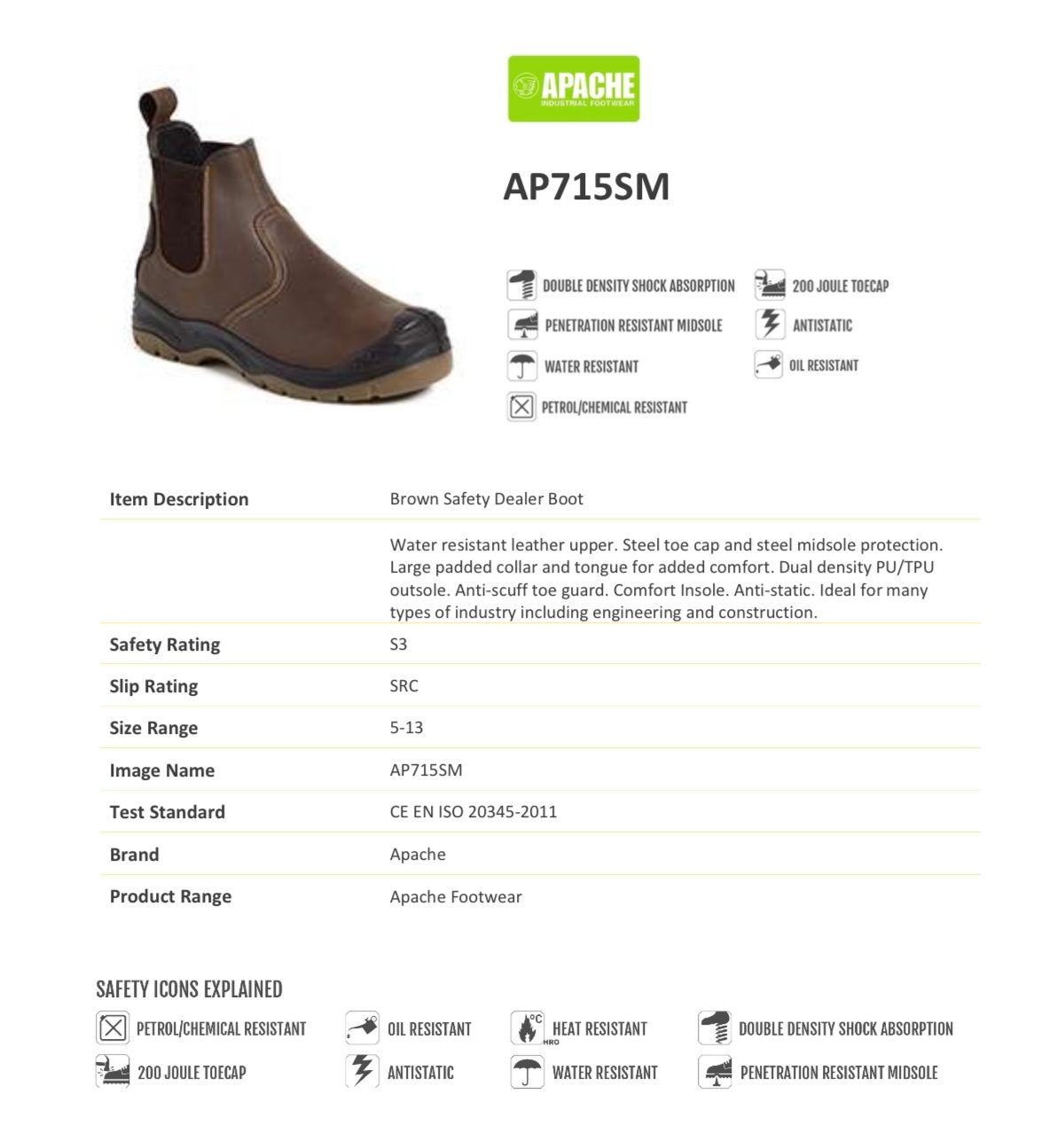 APACHE 'AP715SM' SAFTEY BOOTS