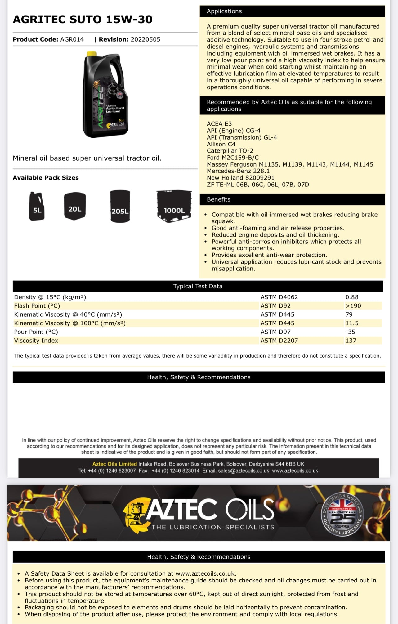 AZTEC AGRITEC SUTO 15W-30 20L