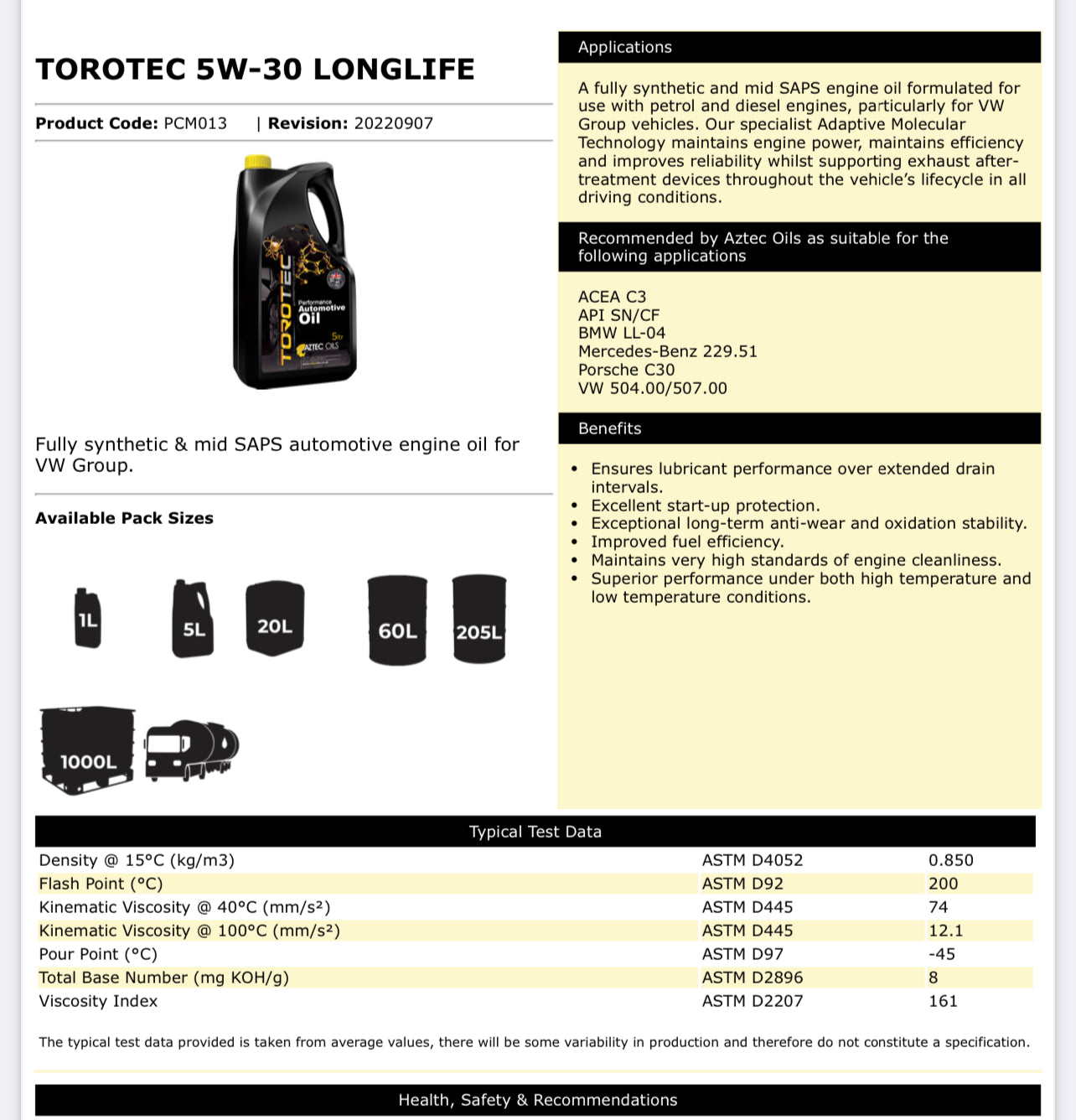 AZTEC TOROTEC 5W-30 LONGLIFE 5L